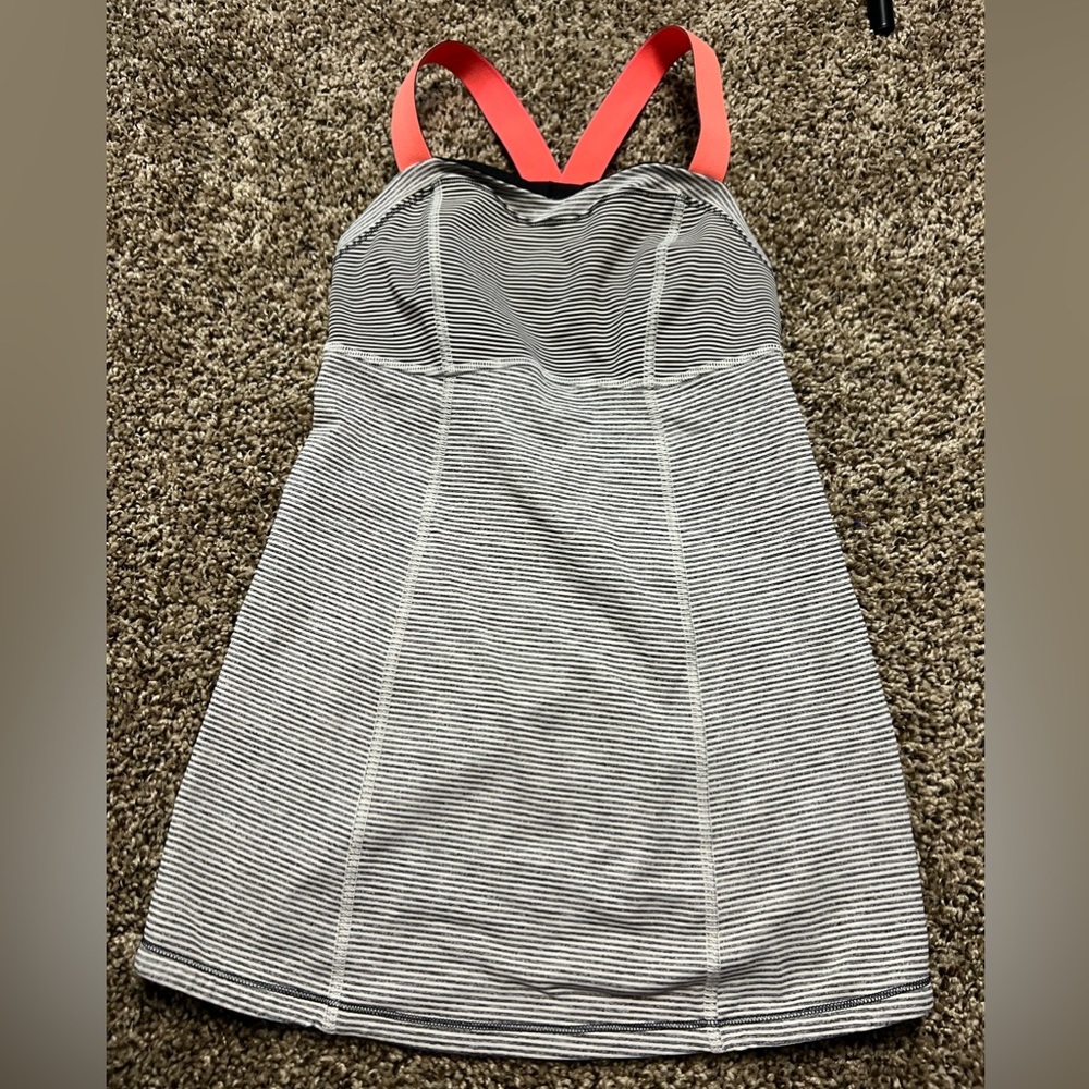 Lululemon Gray Striped Tank Top & Neon Pink Straps